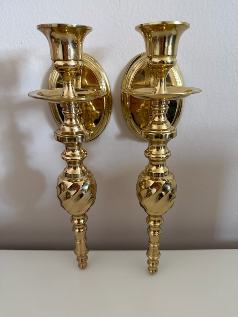 Vintage Solid Brass Pair/Set Wall Sconce Candle Holders Twist Swirl 10" India
